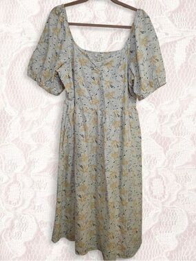a.n.a Cream Floral Midi Dress with Puff Sleeves XL